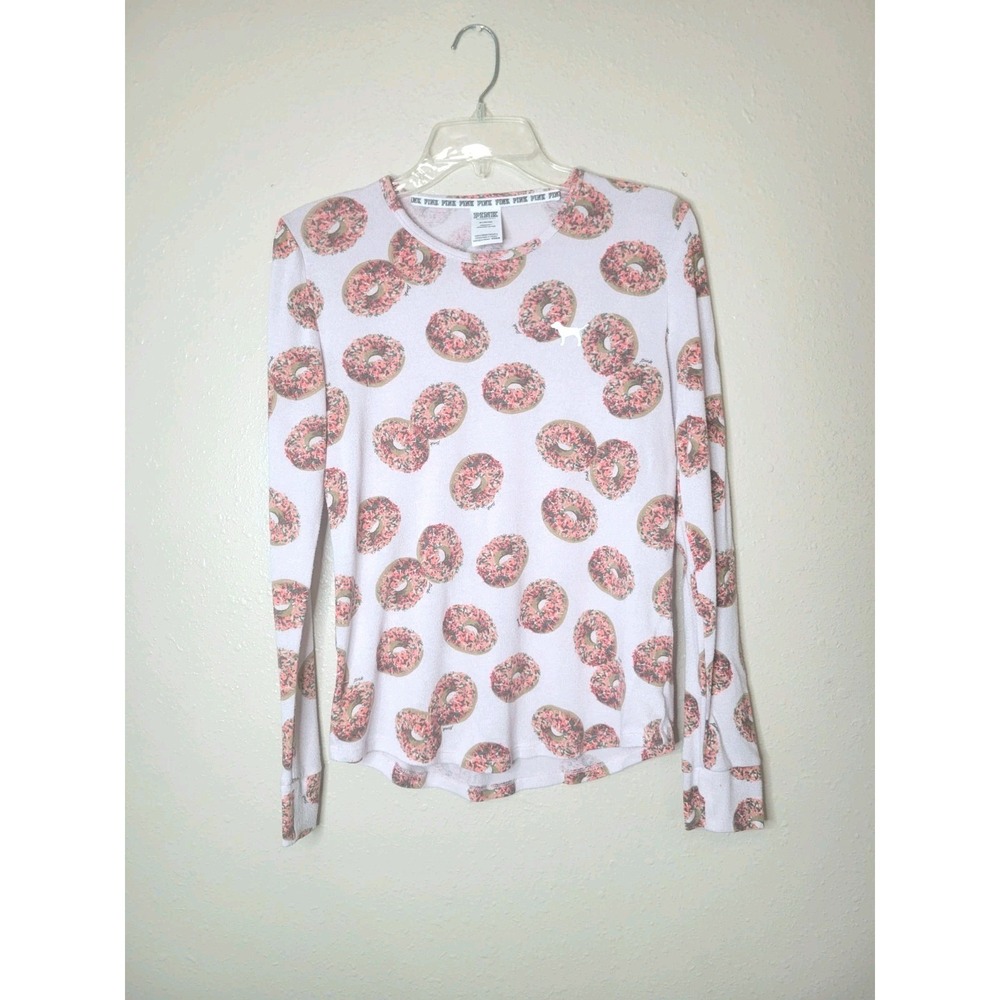 Victoria's Secret PINK Sleepwear Pajama Top Donuts‎ Cozy Tee Long Sleeve Sz M